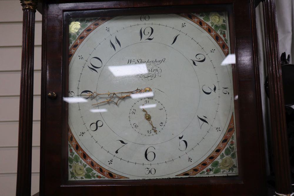 A George III mahogany longcase clock, having thirty-hour movement with 14 inch square dial signed Wm.